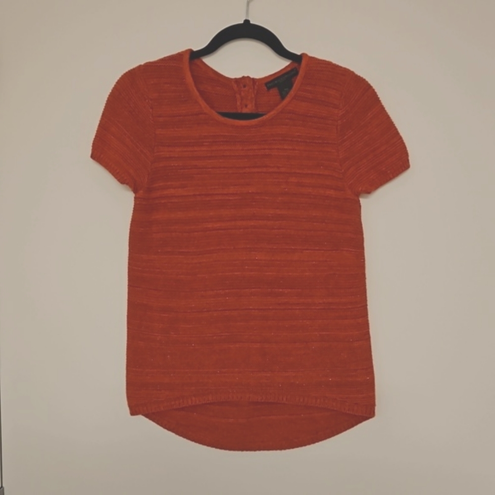 Prestwick and Moore Petite Medium cap sleeve hi-lo knit button detail lurex